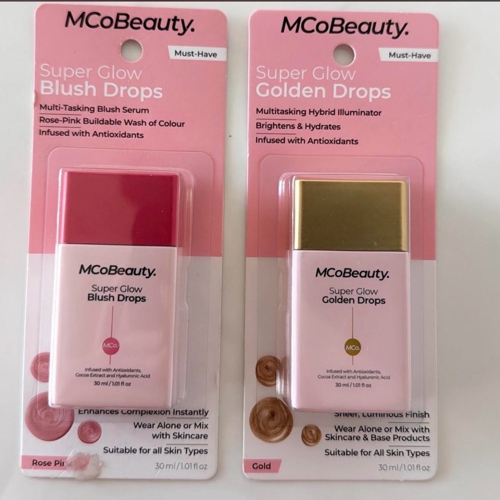 MCoBeauty Super Glow Blush and Golden Drops Set - Rose Pink and Gold